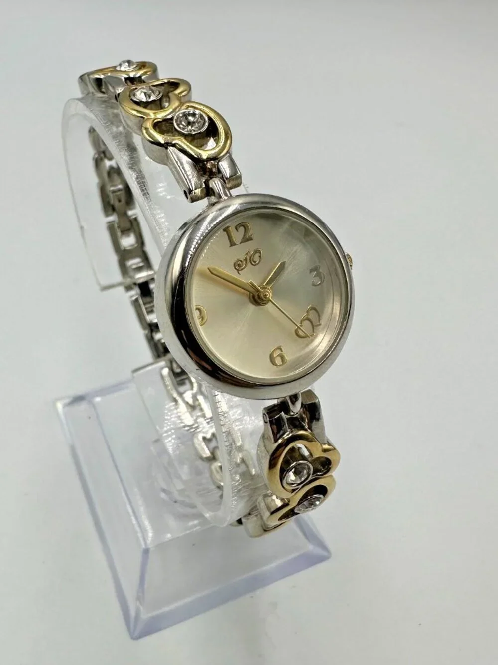 3/$30 Rhinestone Heart Band Watch Women Silver Gold Two Tone New Battery 7.5 